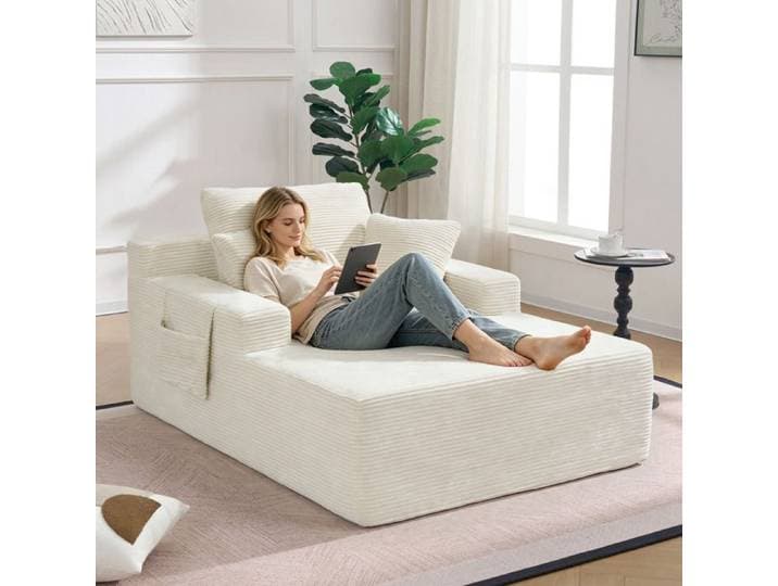 Canapé en velours côtelé - Beige - Velours côtelé - 110x70x150 cm - 11.79 kg - Poches latérales intégrées