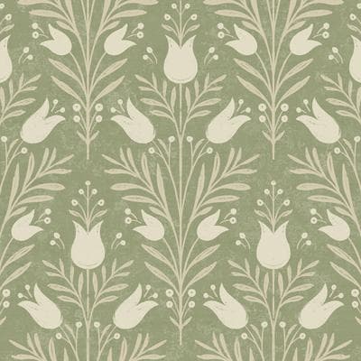 Seabrook Designs 53.8 sq. ft. Heritage Tulip Nonwoven Paper Unpasted Wallpaper Roll