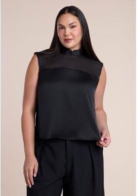 Plus Size Women's High Neck Sleeveless Top by ELOQUII in Black Onyx (Size 16)