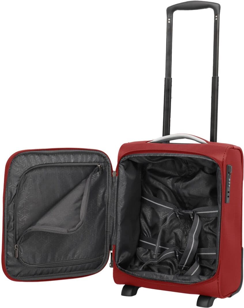 Handgepäck-Trolley TRAVELITE "JETPACK Easy 2 Cabin Handgepäck Koffer", Damen, Gr. B/H/T: 30cm x 40cm x 20cm 21 l, rot, Polyester, unifarben mit Farbeinsätzen, Koffer Handgepäck-Trolley, Weichgepäck, passend für viele gängige Airlines