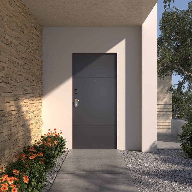 DI.BI. Porta blindata  Abram Tast L 80 x H 210 cm in PVC grigio 7016/bianco, apertura spingere a destra, falso telaio incluso