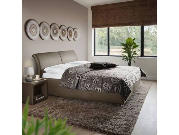 Polsterbett Trapani Kunstleder mit Bettkasten 120x200 cm Taupe klassischer Stil