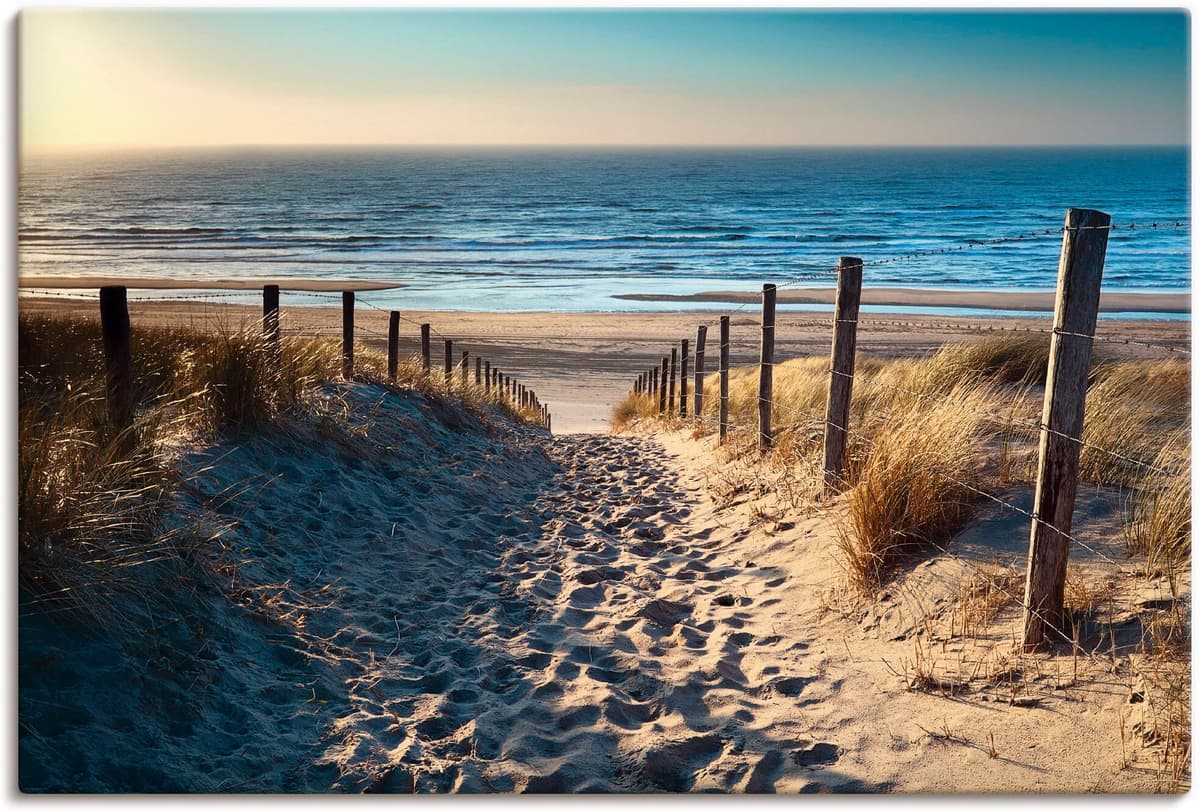 Wandbild ARTLAND "Weg zum Nordseestrand Sonnenuntergang", beige (farbe bild(er): naturfarben), B:90cm H:60cm, Bilder, Wandbild, als Alubild, Leinwandbild, Poster in verschied. Grössen farbe bild(er): naturfarben B/H/T: 90cm x 60cm, Leinwandbild Strand Que
