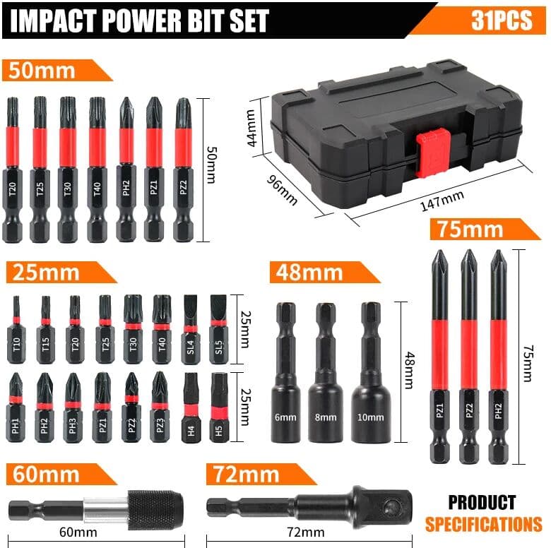 onmaiwei 31pcs Electric Screwdriver Bit Set Durable Alloy Oil-Rubbed Finish Waterproof Includes Phillips Hexagon Torx Sockets With Case