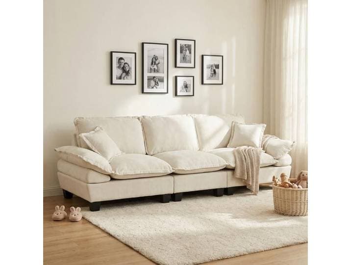 Canapé modulaire - KOMHTOM - 3 places - Chenille beige - Accoudoirs incurvés - Style cloud