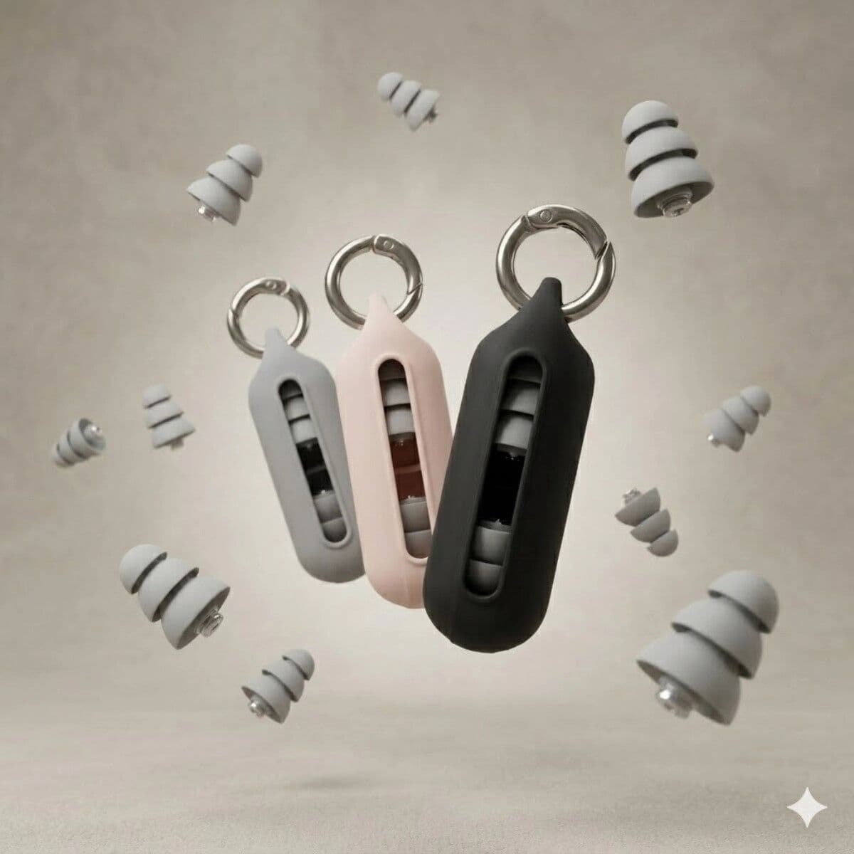 INF Bouchons d'oreille en silicone portables avec porte-clés - réduction de bruit 3 couches pour sommeil et voyage Rose