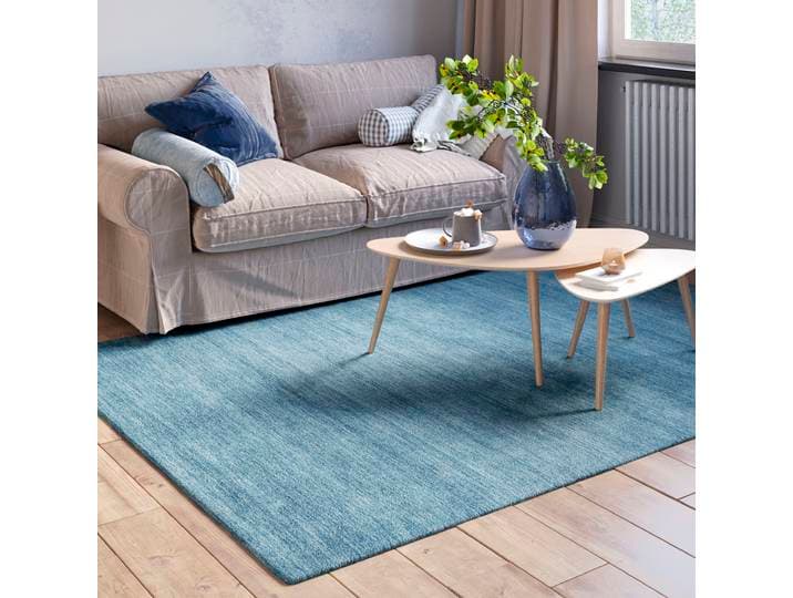 Wollteppich Isra , blau, B:150cm H:1,5mm L:80cm, Wolle, MYFLAIR MÖBEL & ACCESSOIRES, Teppiche, Wollteppich, Kurzflor, Handweb Teppich, meliert, reine Wolle, handgewebt