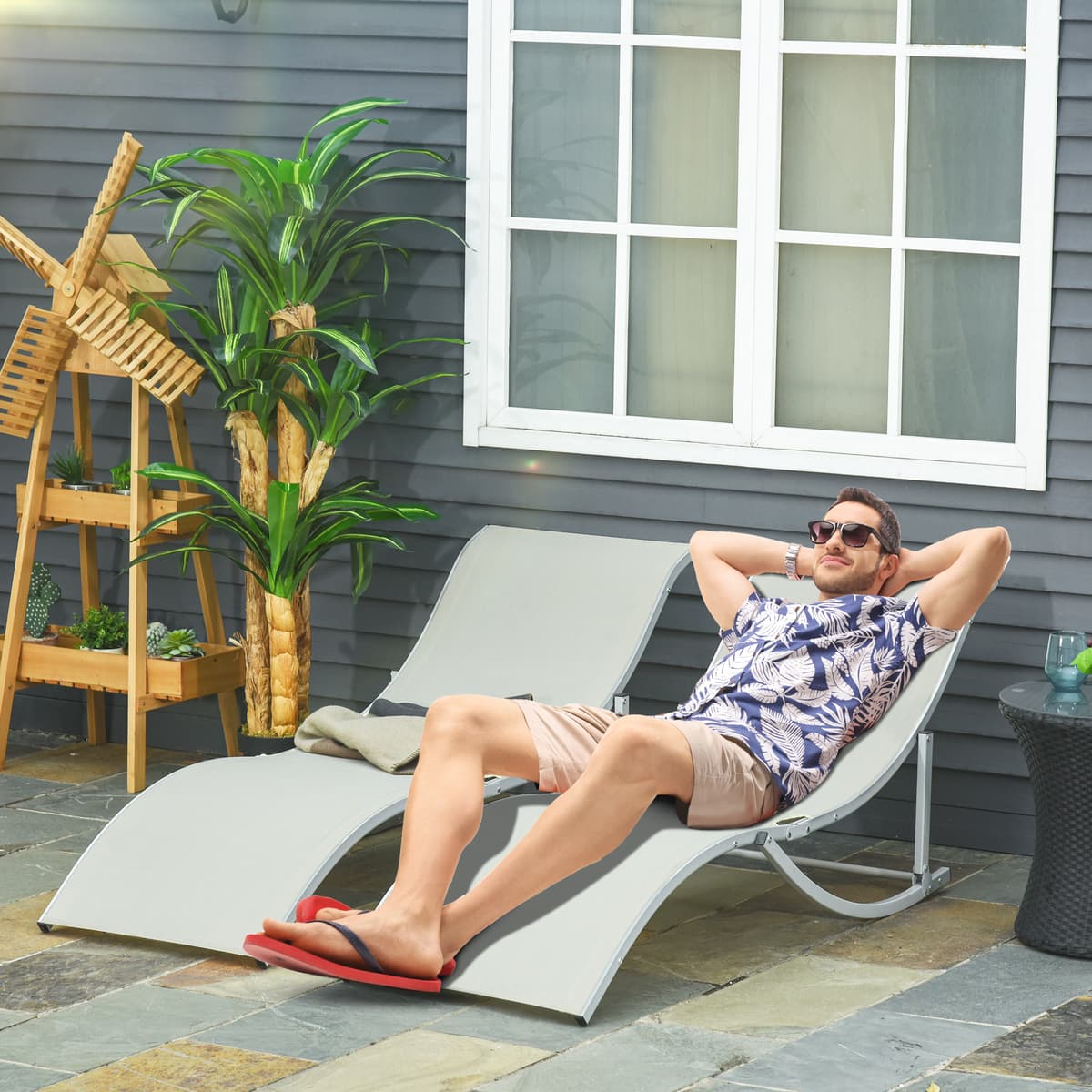 Outsunny Set 2 Sdraio da Giardino Pieghevoli, Lettino Prendisole in Alluminio e Textilene, 61x165x63 cm Aosom