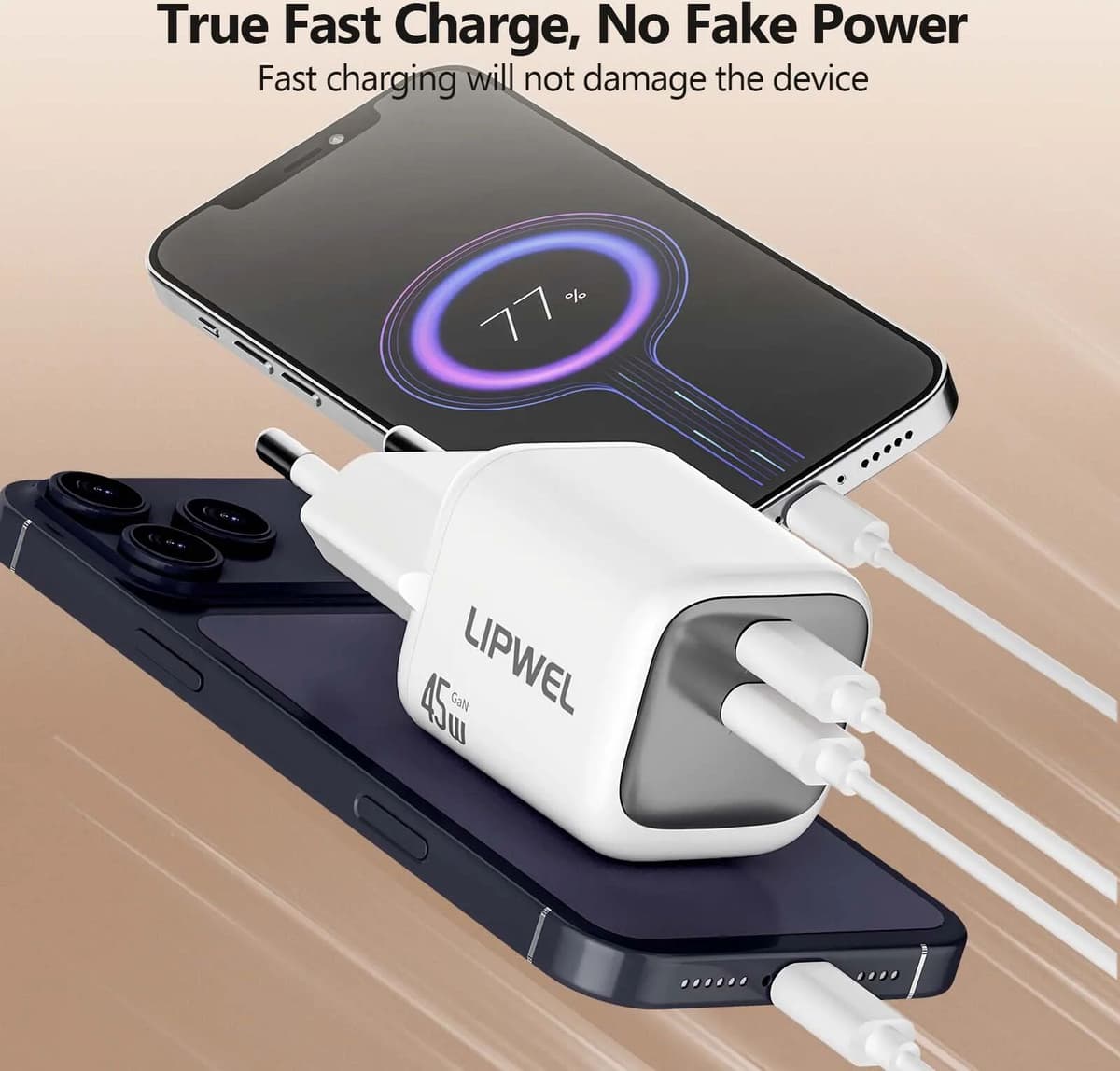 NONE 45W Dual USB C Charger GaN Power Delivery Fast Charging Station Multi-Protection for Samsung S22/S24 Travel Home Use