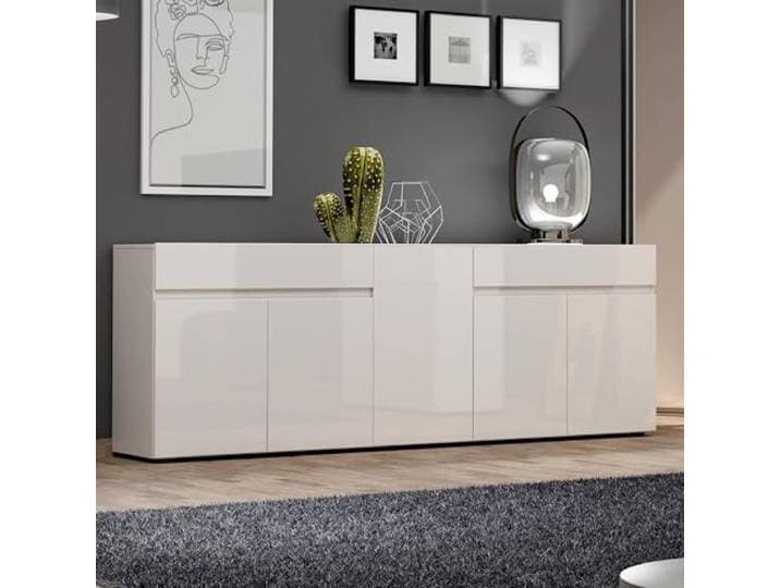 Dmora - Kommode Bethal, Wohnzimmerbuffet, Wohnzimmer-Sideboard, Moderne Küchen-Speisekammer, Made in Italy, 225x38h79 cm, Glänzendes Weiß