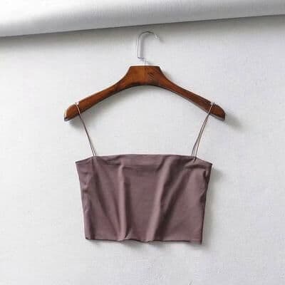 Inspire Select Women's Sexy Elastic Cotton Crop Cami Sleeveless Summer Bar Tank Top brown 8 10