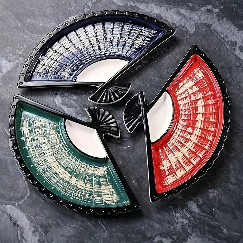 NONE Ceramic Japanese Tableware Sushi Platter Divided Dumpling Dish Condiment Bowl with Vinegar Ladle Ceramic Decor Plate for Sushi
