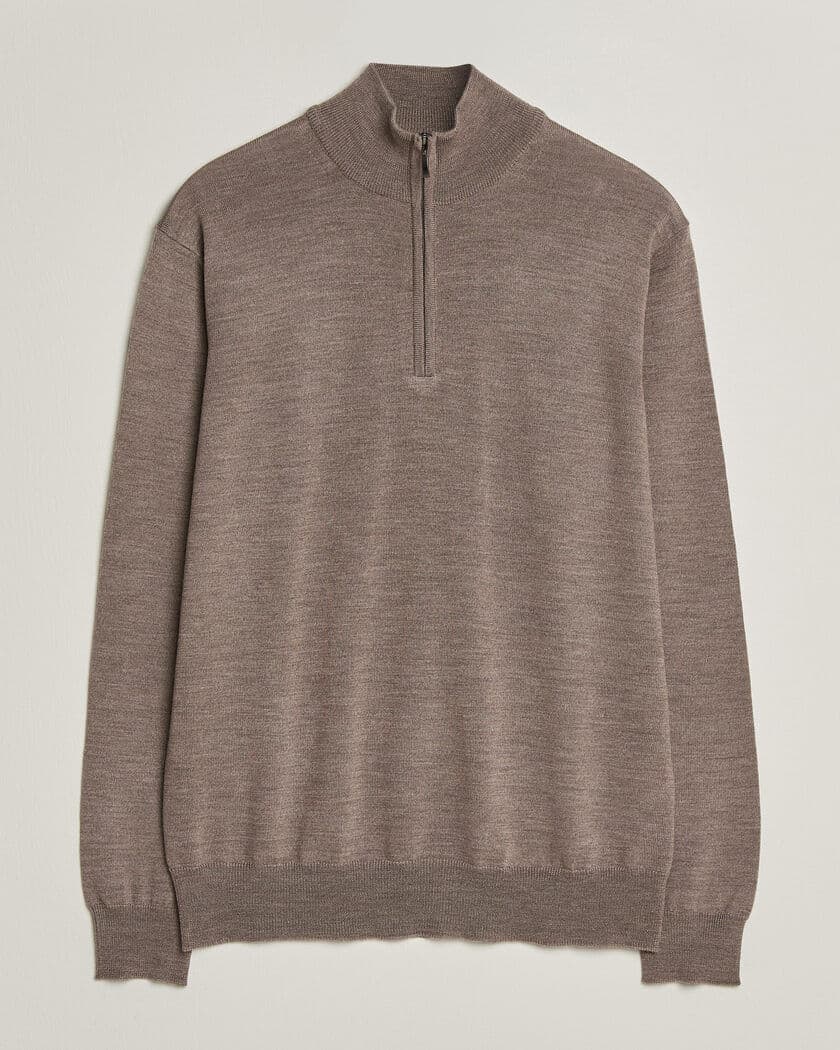 Morgano Extra Fine Merino Wool Half-Zip Mid Brown men S Brun