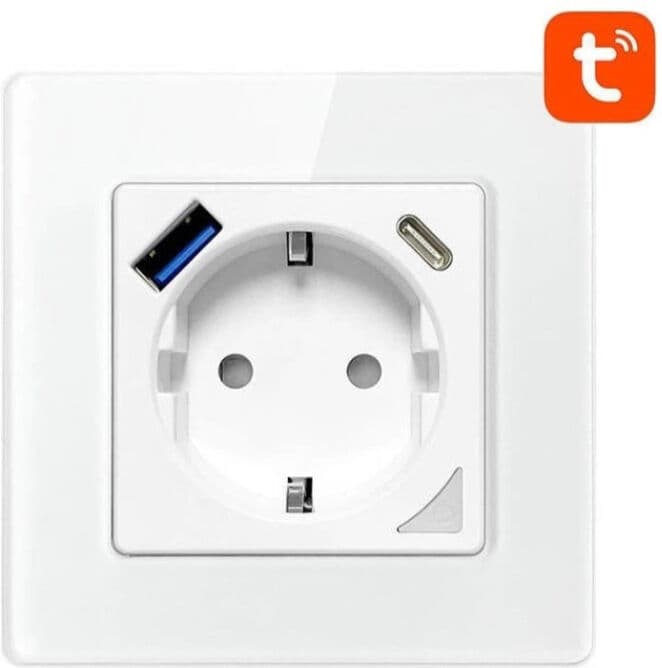 Secutek Priză inteligentă cu USB-C și USB-A - 16A, WiFi, Tuya