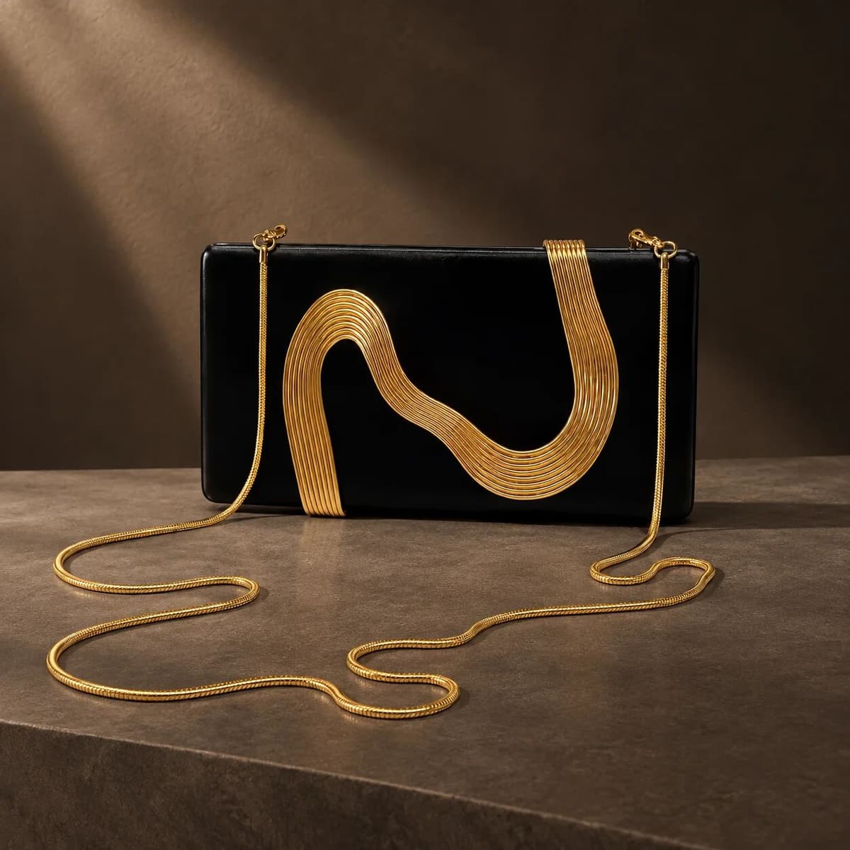 NONE Hard Shell Evening Clutch Bag 19.5cm Metallic Wave Box Purse Luxury Party Wedding Handbag With Detachable Chain Strap For Women