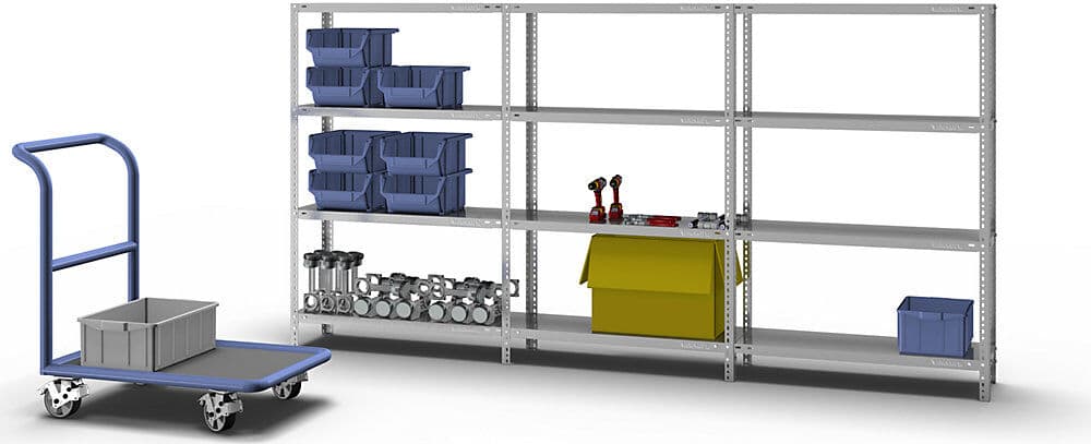 Schraubregal, Bauart leicht, doppelseitig, HxBxT 2000 x 1300 x 400 mm, grau, Grundregal eurokraft pro