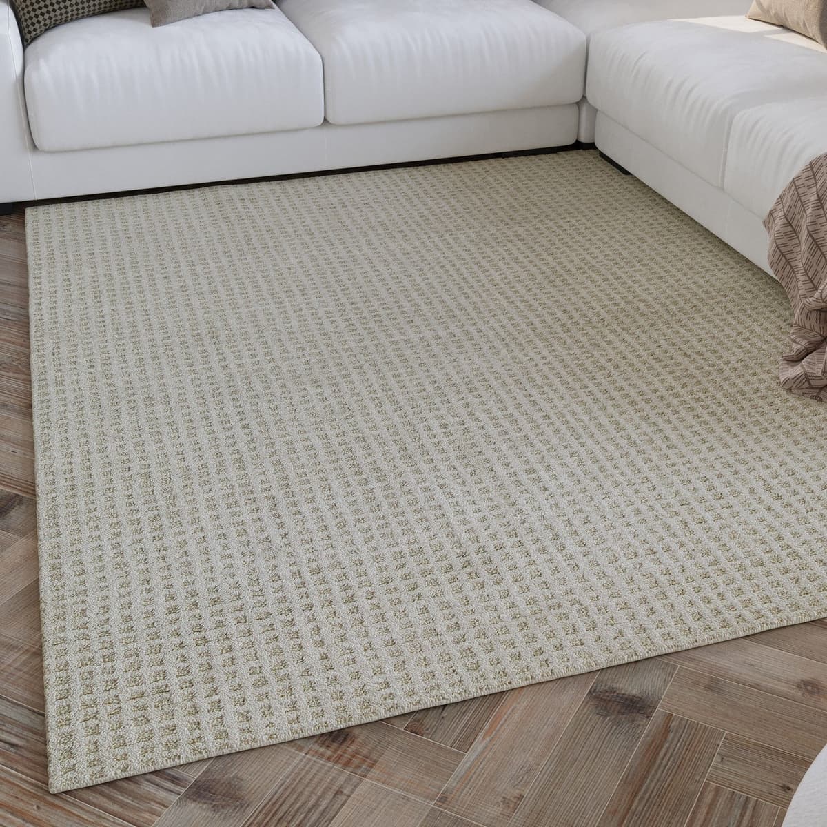 Teppich WECON HOME "Hamptons THIRTY", beige (creme weiß), B:160cm H:17mm L:230cm, Polyester, Teppiche, Teppich, Läufer, Kurzflor, Wohnzimmer, Schlafzimmer, elegant, robust, kariert creme weiß B : 160cm 1 Stk., 17mm, L: 230cm