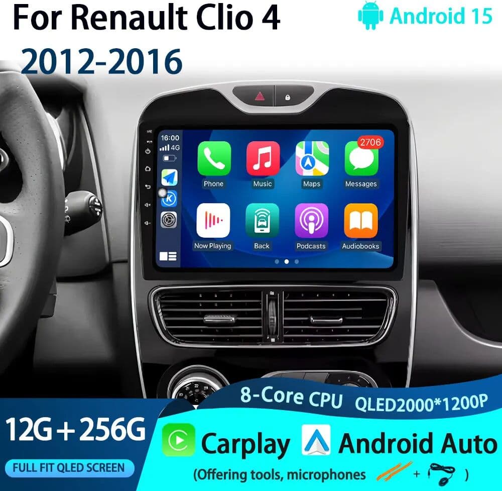 NONE For Renault Clio 4 2012-2016 Carplay Car Radio Multimedia Video Player Android 15 Auto WIFI GPS Navigation DSP Stereo BT Tools