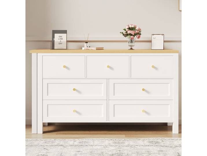 Bureau/Commode 2-en-1 Rotatif 360° avec 7 Tiroirs - Design Aspect Chêne - Structure Panneaux de Particules - pour Bureau