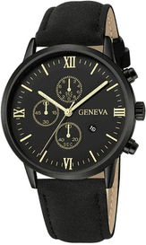 Inspire Essentials Mens Casual Leather Quartz Watch With Calendar black Gold