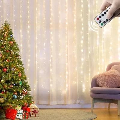 Uplift Picks LumiFalls LED Curtain Lights 3M USB Fairy Lights With Remote white 3x2 M 200 Led