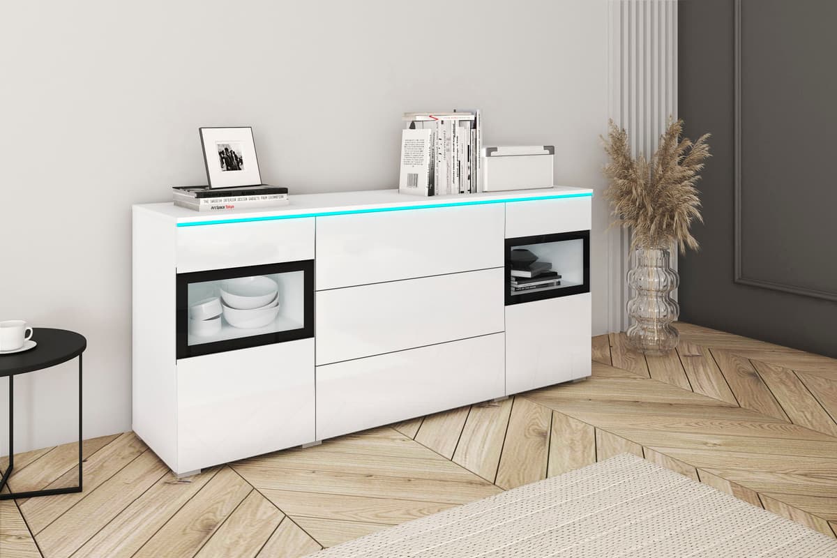 Sideboard HOME AFFAIRE "VERA", weiss (weiß, weiß hochglanz), B:150cm H:67,9cm T:36,1cm, Glas, Hartfaserplatte, Sideboards, Sideboard, Moderne grifflose Kommode,verstellbare Einlegeböden weiß, weiß hochglanz B/H/T: 150cm x 67,9cm x 36,1cm, ohne Beleuchtung