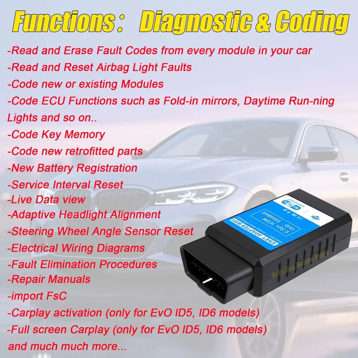 ENET WIFI Adapter for F/G Series OBD2 Ethernet Coding Connector for BimmerCode/Bootmod3/xDelete/MHD Software ENET WIFI Scanner
