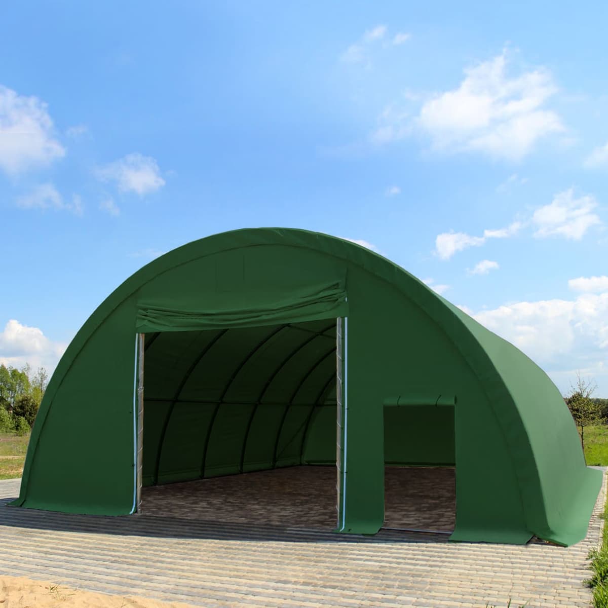 TOOLPORT Mezőgazdasági sátor, 9,15x20m, PE-ponyva, sötét zöld, statikai megerősítéssel - (49664)