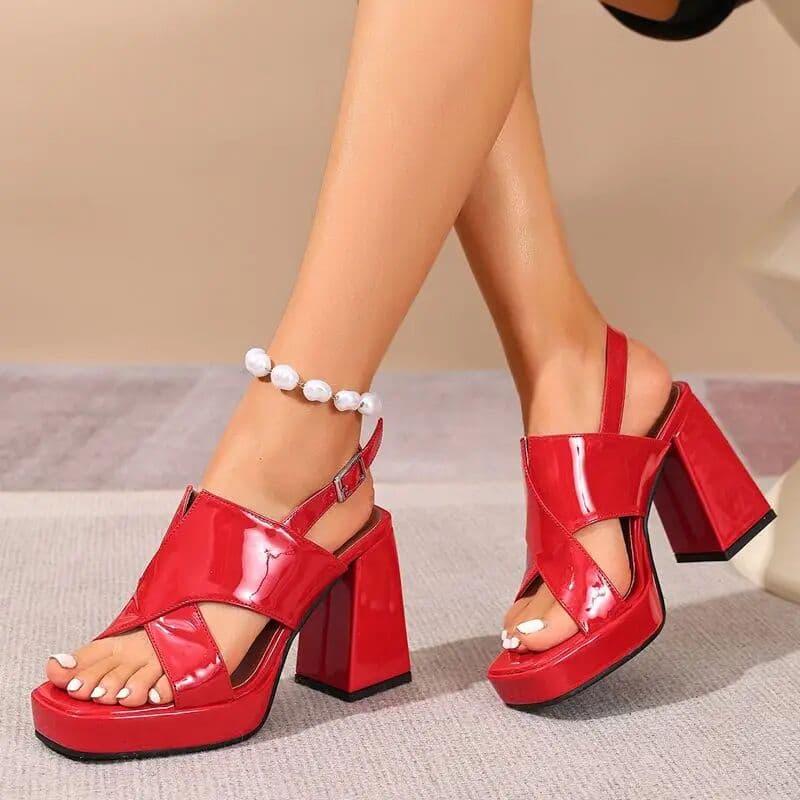 REAVE CAT Beige Women Sandals Square Toe 10cm Block Heels Platform Back Buckle Strap Plus Size 41 42 43 Sexy Dating Female Shoes