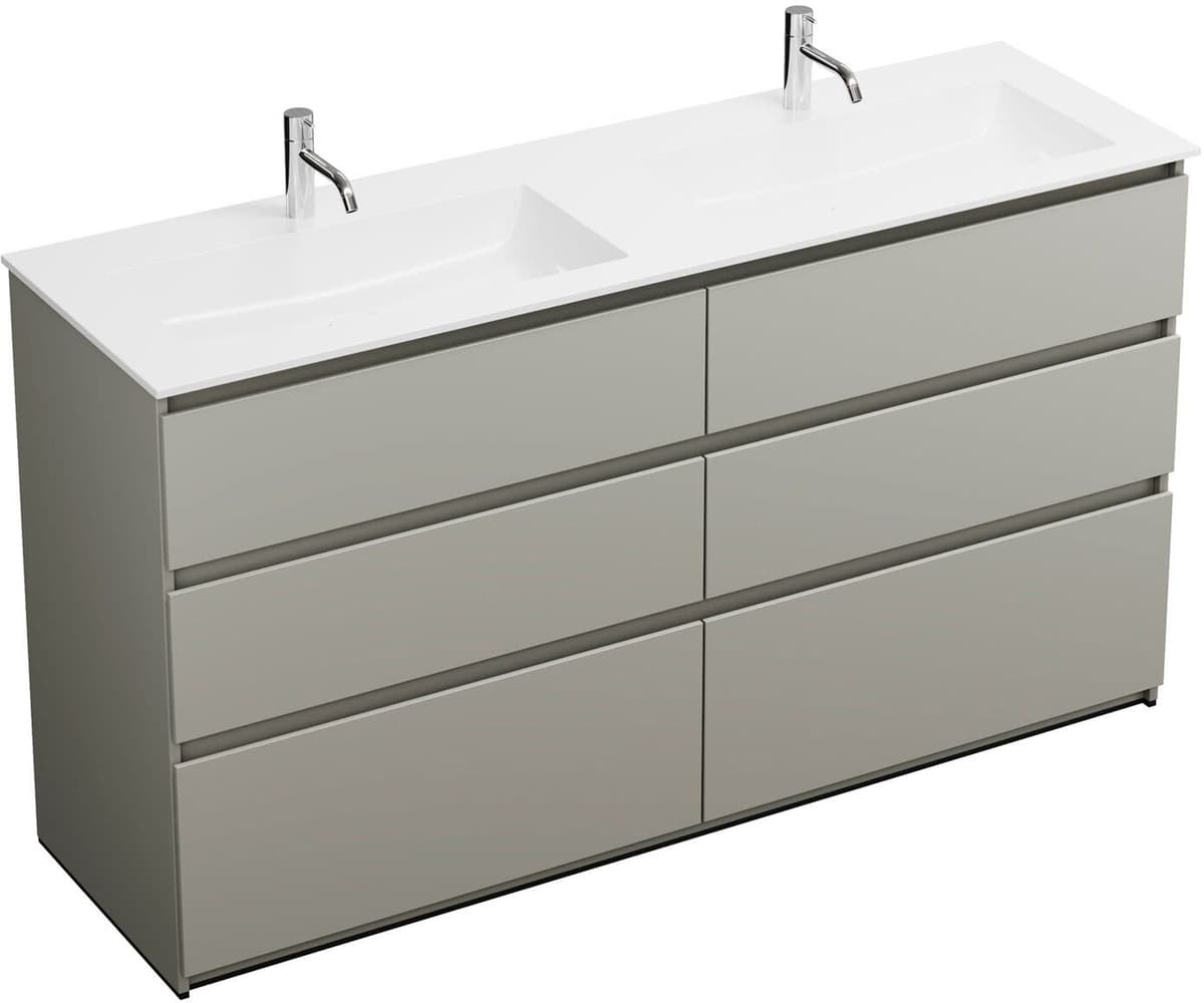 burgbad Lin20 Waschtischunterschrank mit Mineralguss-Doppelwaschtisch 162 cm, 6 Auszüge, links und rechts, Badmöbel, SGIC162F5352C0037,