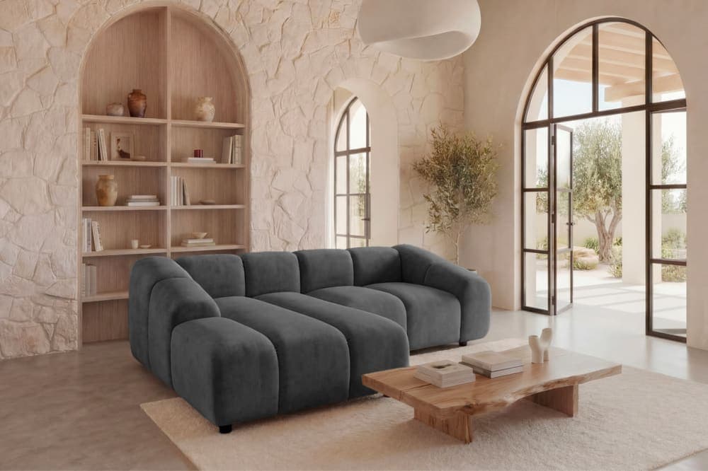 Casanova Paris Canapé d'angle tissu velours 3 places gris gauche Gris 225x70x150cm