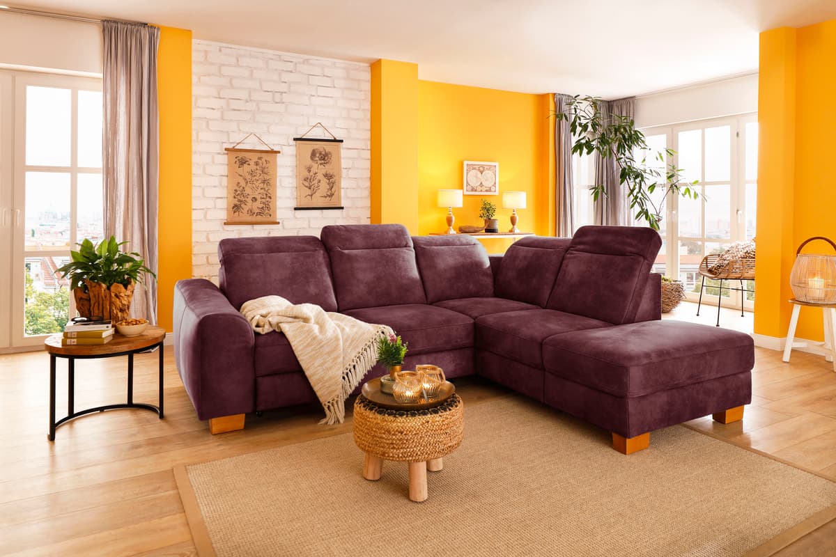 Ecksofa HOME AFFAIRE "Dundee L-Form", rot (bordeaux), B:263cm H:86cm T:219cm, Luxus-Microfaser Florence (100% Polyester), Sofas, Ecksofa, wahlweise mit Kopfteilverstellung und zusätzlich mit Schlaffunktion bordeaux B/H/T: 263cm x 86cm x 219cm, Luxus-Micro