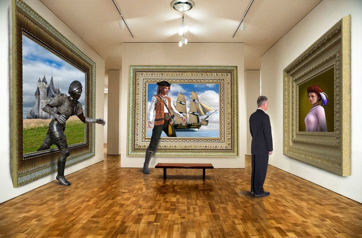 Fototapete PAPERMOON "Surreale Kunstgalerie", bunt, B:3,5m L:2,6m, Vlies, Tapeten