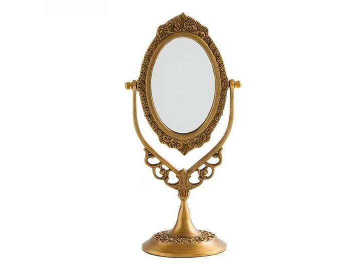 Miroir de maquillage de décoration de maison sculpté rétro français, miroir de maquillage européen haut de gamme léger de luxe en laiton pour chambre à coucher et bureau