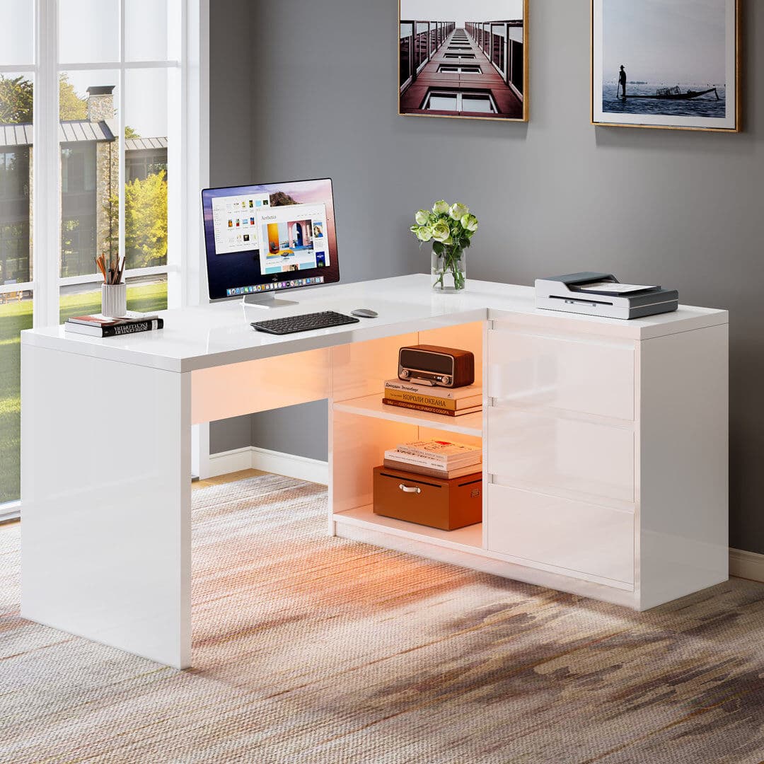 Blue Elephant L-Shaped Executive Desk White 75.01cm H X 140cm W X 100cm D
