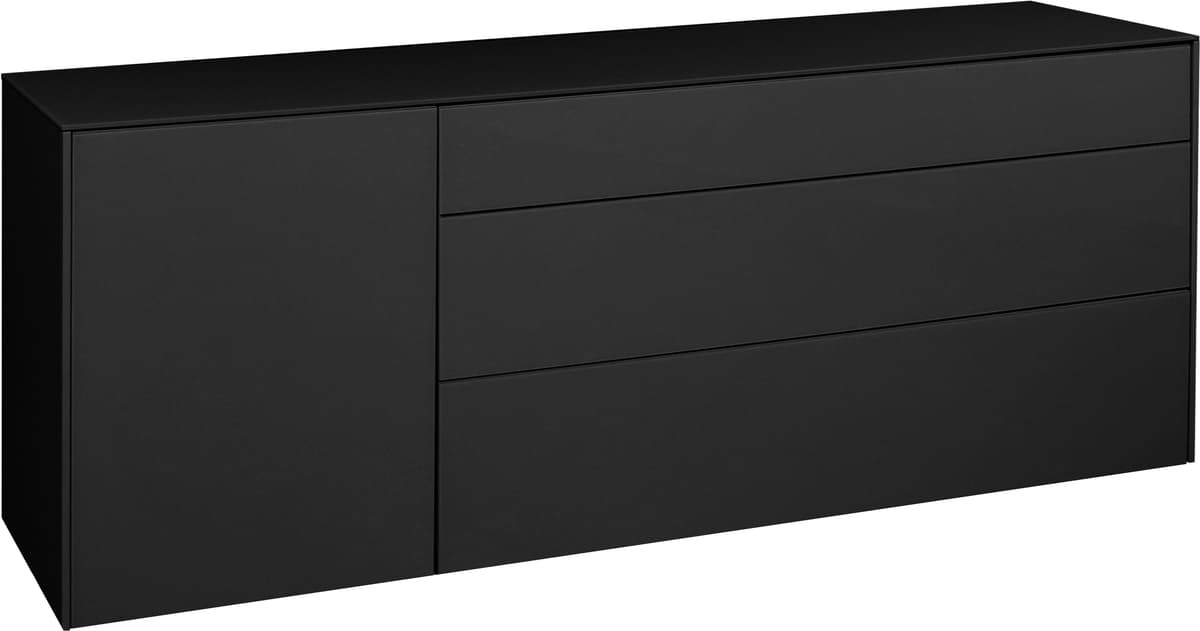 Lowboard MÄUSBACHER "Imola", grau (anthrazit matt lack, glas anthrazit glanz), B:169cm H:42cm, Sideboards, Lowboard, Mäusbacher Lowboard, mit Glasfront und Glasoberplatte, 1 Schublade anthrazit matt lack, glas anthrazit glanz B/H/T: 169cm x 42cm, Füsse au