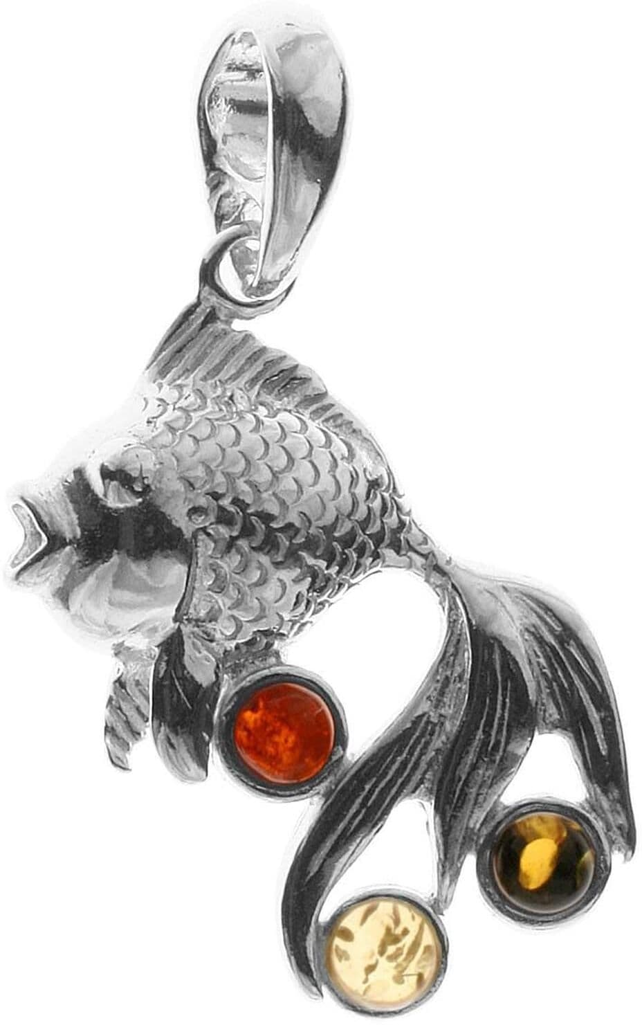 Kettenanhänger OSTSEE-SCHMUCK "- Fisch - Silber 925/000 - Bernstein" Gr. 31, silber (silber 925, silberfarben, weiß), Schmuckanhänger, Damen, Silber 925 (Sterlingsilber), Kettenanhänger