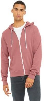 Bella + Canvas 3739 Sponge Fleece Full-Zip Hoodie Sweatshirt in Mauve size 3XL   Ringspun Cotton BC3739, B3739