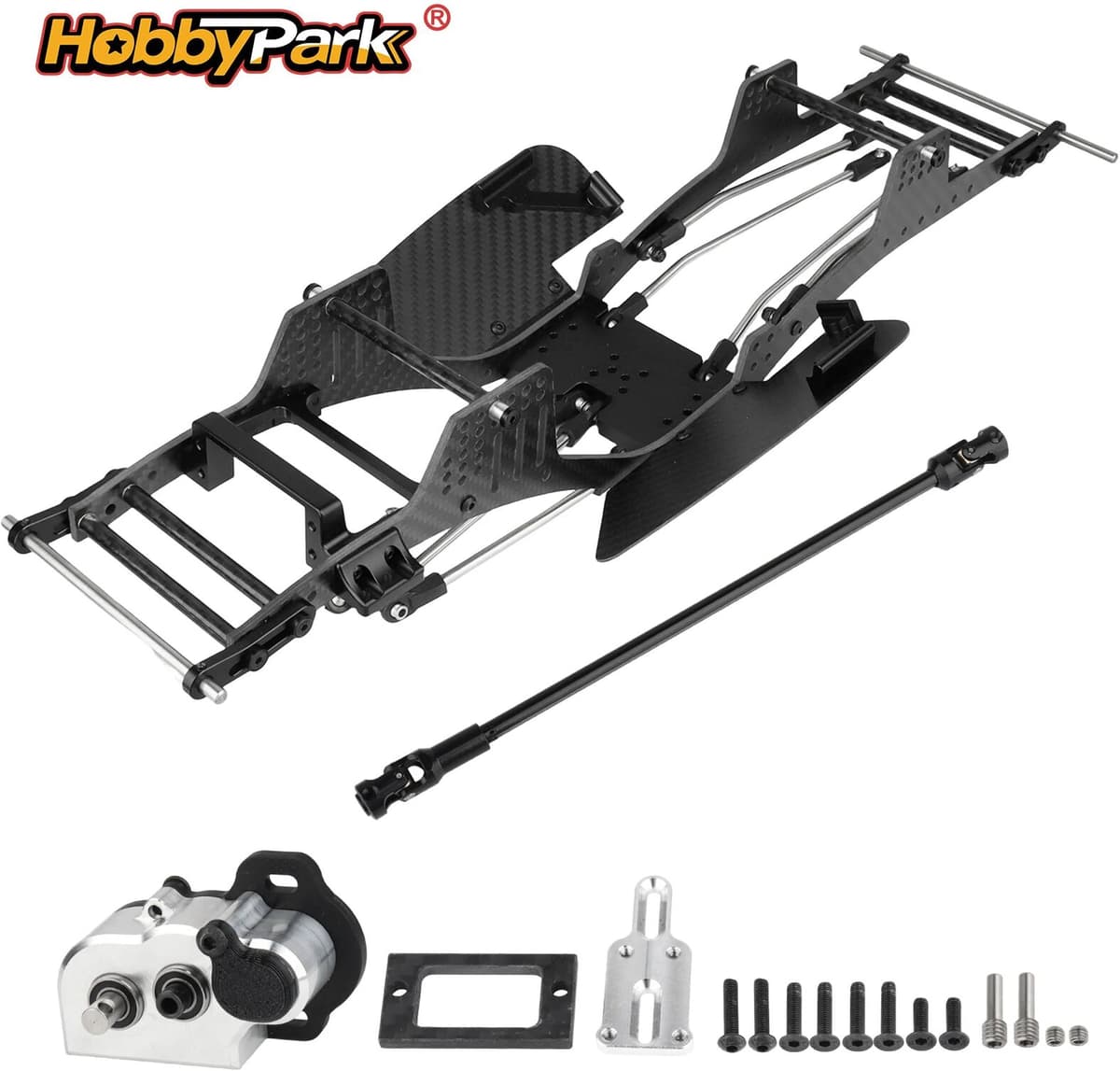 Hobbypark Carbon Fiber LCG Chassis Kit with Transmission & Drive Shaft for Axial SCX10 SCX10 II Capra 1.9 UTB