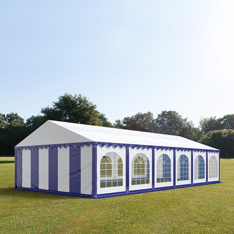 TOOLPORT Parti sátor, 6x12m, PVC ponyva, kék-fehér, padlókerettel - (7151)