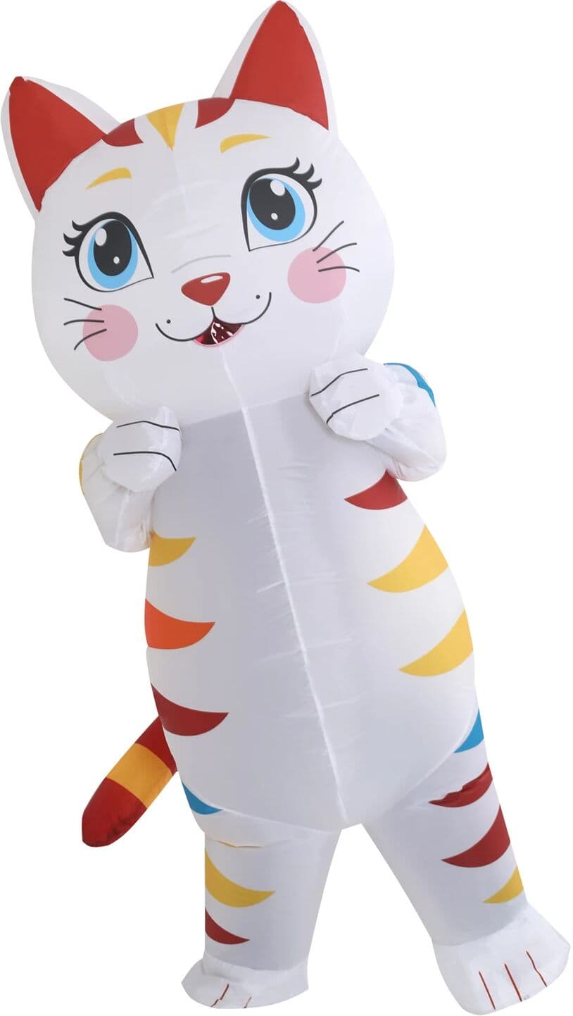 NONE Inflatable White Cat Costume for Adult Blow Up  Kitten Fancy Air Blow Up Cosplay Costume Funny Halloween Party Carnival Suit
