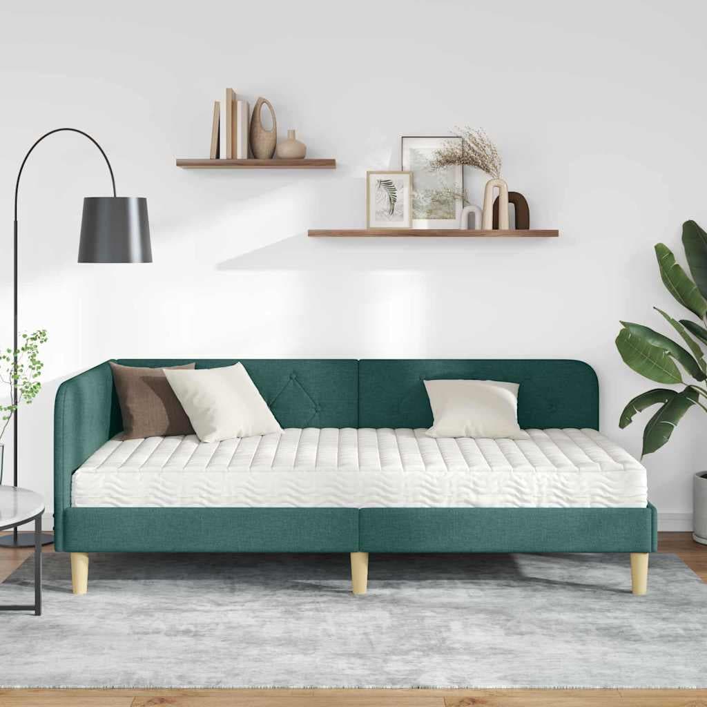 vidaXL Cadre de lit d'angle Vert foncé 100 x 200 cm tissu