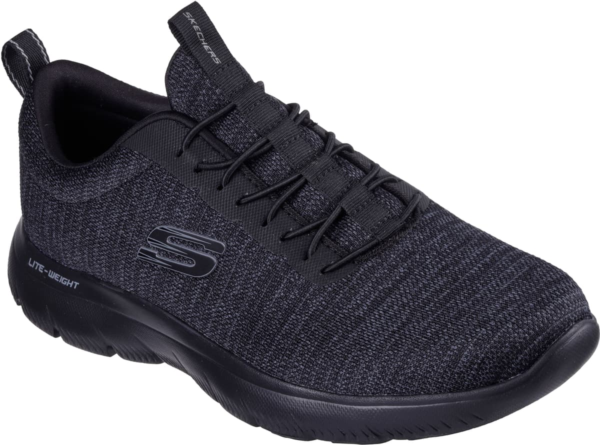 Slip-On Sneaker SKECHERS "SUMMITS-", Herren, Gr. 44, Textil, schwarz, Schuhe Slip-On Sneaker, Slipper, Freizeitschuh, Halbschuh mit Elastic Schnürsenkel schwarz 44, Textil