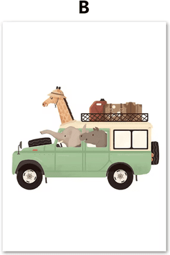 Inspire Curations Safari Animal Wall Art Canvas Poster Nordic Kids Nursery Wall Decor Elephant Giraffe Theme b a4 21x30cm No Framed