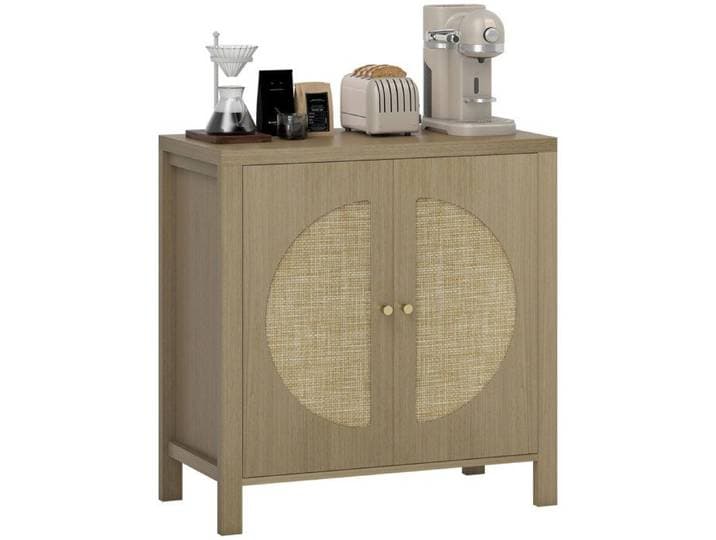 Buffet cuisine - HOMCOM - 2 portes effet rotin et étagère réglable - panneau de particules - 75 x 38 x 77 cm - bois naturel