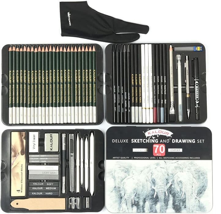 NONE 70Pieces Drawing Sketching Pencils Set Graphite Charcoal Pencil Wood Pencils Drawing Supplies Sketching Artist Supplies