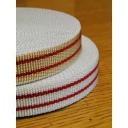 PP-Bindegurt 9096/22 mm beige mit 2 roten Streifen - 50 mtr. Rolle