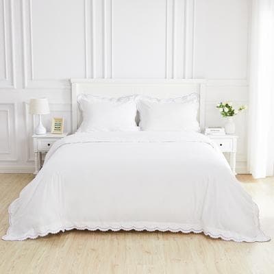 Melange Home Embroidered Percale Crisp Cotton Double Scallopier Duvet Set and Sham