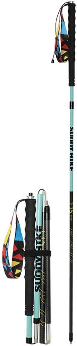 INF Paire de 2 bâtons de randonnée en fibre de carbone 115cm Bleu / Bleu marine - 4 sections pliables avec poignée EVA et