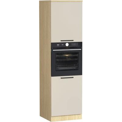 Backofenumbauschrank KOCHSTATION "Luna, Backofenschrank, Backofen-Hochschrank, Made in Italy", beige (kaschmirfarben, eiche chopinfarben), B:60cm H:214,5cm T:60cm, Schränke, Backofenumbauschrank, B/T/H: 60×60×214,5 cm, Oberplatte mit 25 mm Stärke